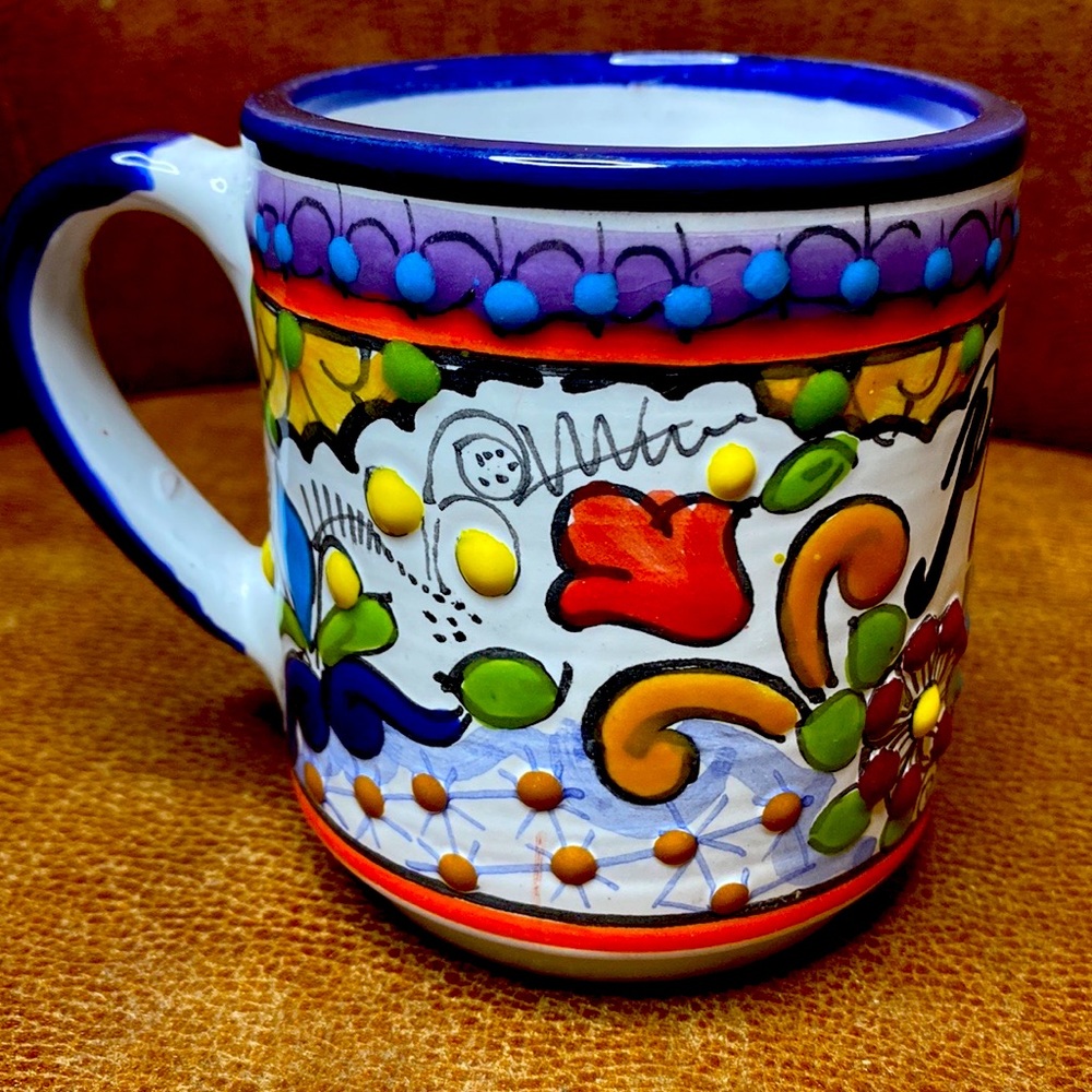 TALAVERA MEXICO HAND PAINTED LEAD FREE 16 OZ FLORAL COFFEE MUG